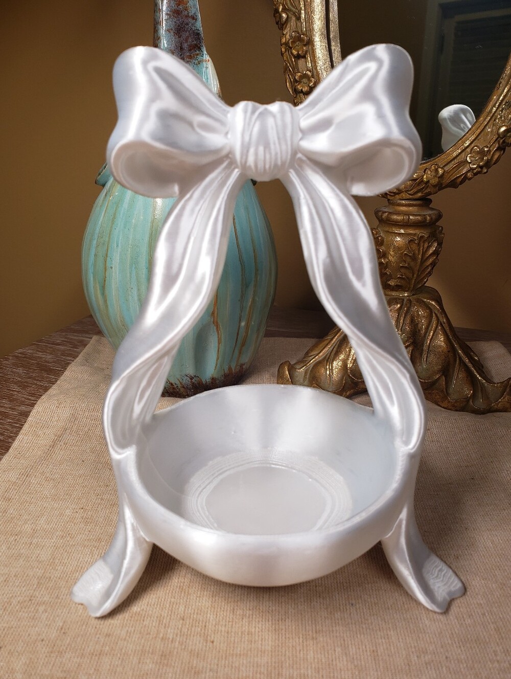HAND CRAFTED Large Draping Bow Jewelry Keepsake Trinket Holder - Picture 7 of 7